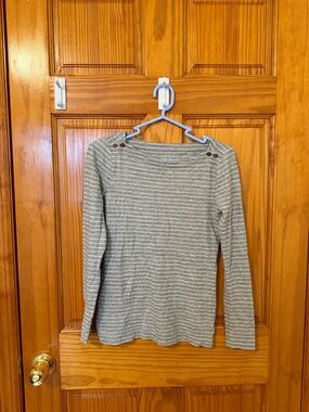 Striped Gray Boatneck Long-Sleeve Top